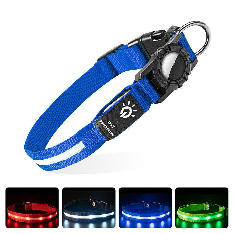 Pet collar for GPS locator with adjustable strap and reflective stitching, available in multiple colors, suitable for dogs and cats.