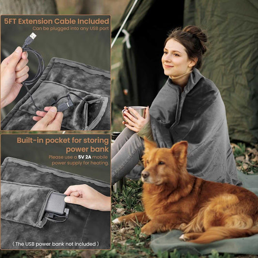 Cozy Wearable Heated Blanket – 3 Heat Levels, 8 Warm Zones, USB-Powered Comfort