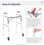 Drive Medical 10210-1 2-Button Folding Walker with Wheels (FREE SHIPPING)