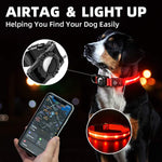 Pet collar with LED light, compatible with GPS and Airtag, enhancing night visibility and pet tracking.