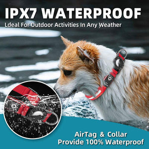 Pet collar with GPS locator and air tag compatibility, waterproof and stylish design, ideal for outdoor activities.